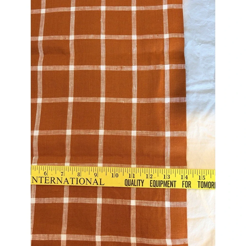 Solino Home 100% Linen Windowpane Table Runner in Cinnamon - 14x72 Inches - NIB